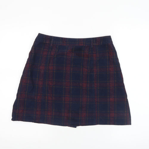 Oasis Women’s Blue Plaid Button Front A-Line Corduroy Skirt Size 10