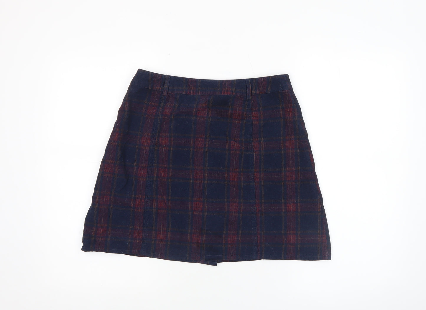 Oasis Women’s Blue Plaid Button Front A-Line Corduroy Skirt Size 10