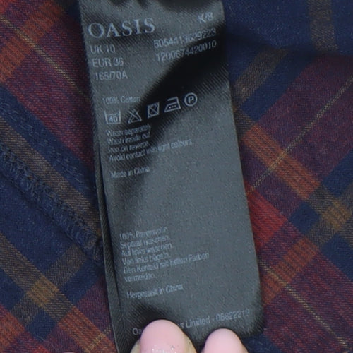 Oasis Women’s Blue Plaid Button Front A-Line Corduroy Skirt Size 10