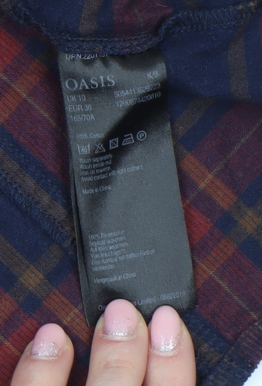 Oasis Women’s Blue Plaid Button Front A-Line Corduroy Skirt Size 10