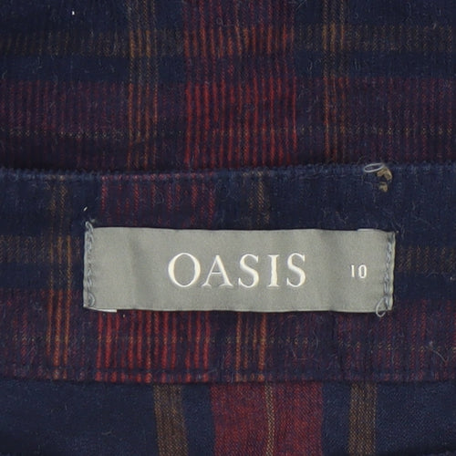 Oasis Women’s Blue Plaid Button Front A-Line Corduroy Skirt Size 10