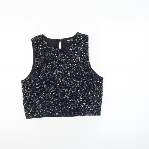 TFNC Women Black Sequin Beaded Cropped Tank Top Size S