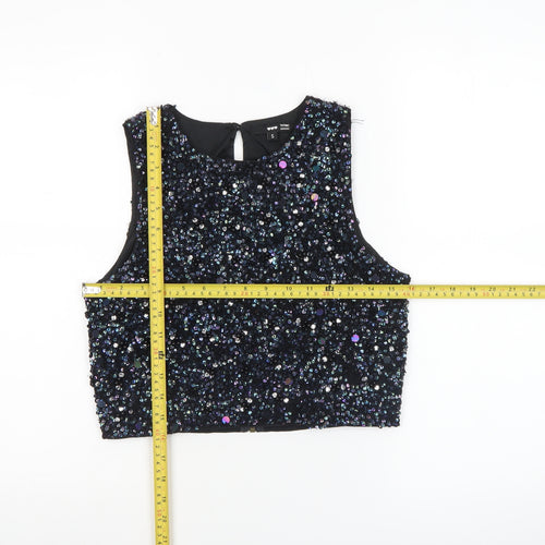 TFNC Women Black Sequin Beaded Cropped Tank Top Size S