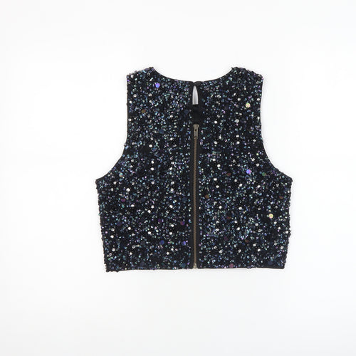 TFNC Women Black Sequin Beaded Cropped Tank Top Size S