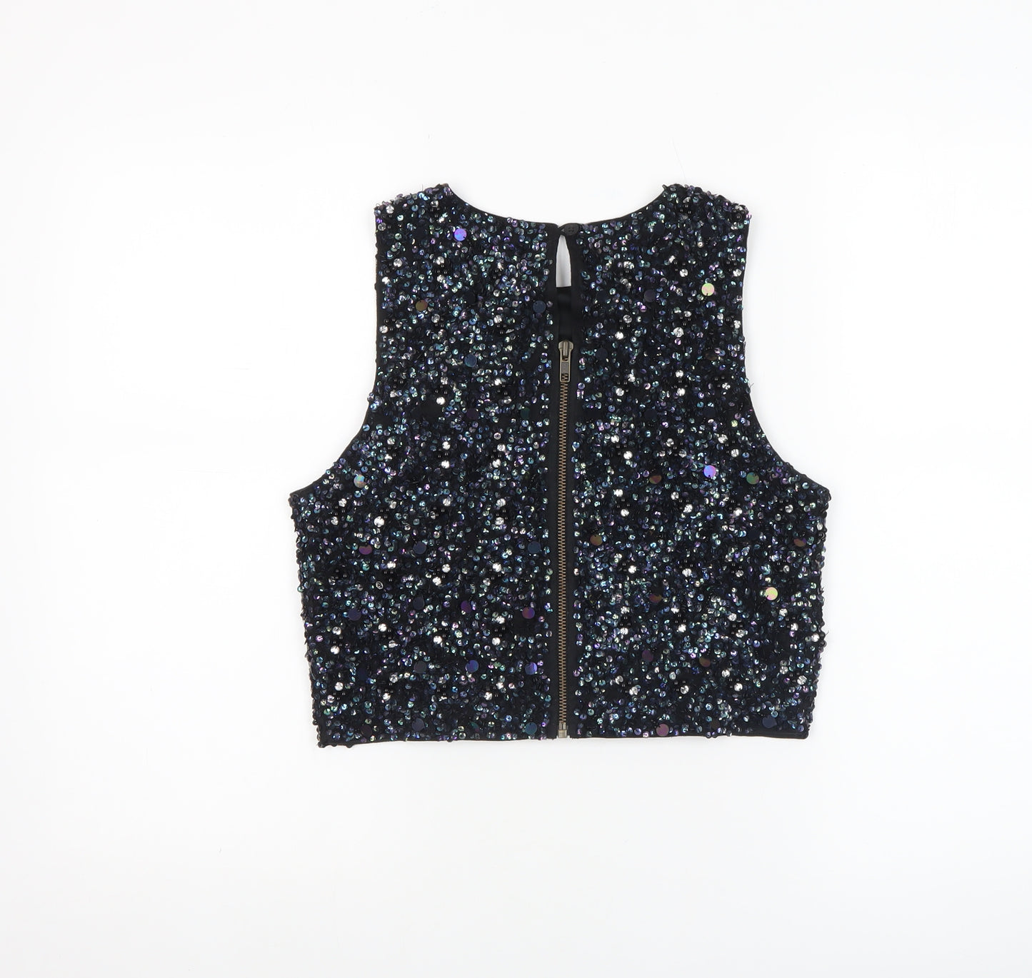 TFNC Women Black Sequin Beaded Cropped Tank Top Size S