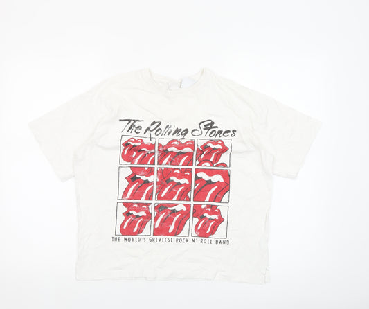 Zara Girls White Rolling Stones Graphic T-Shirt 13-14 Years Casual Rock Band