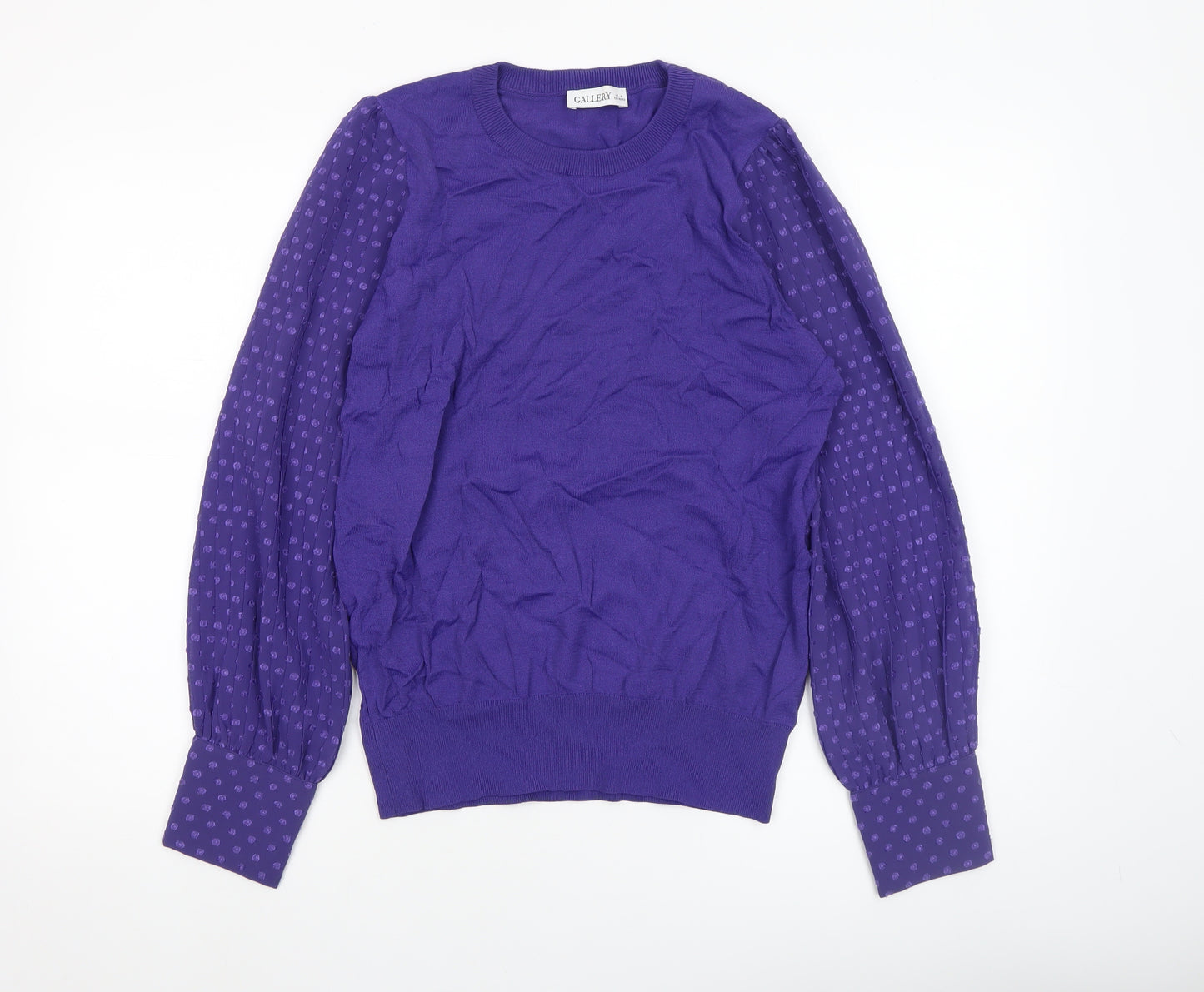 Gallery Womens Purple Polka Dot Sleeve Pullover Jumper M