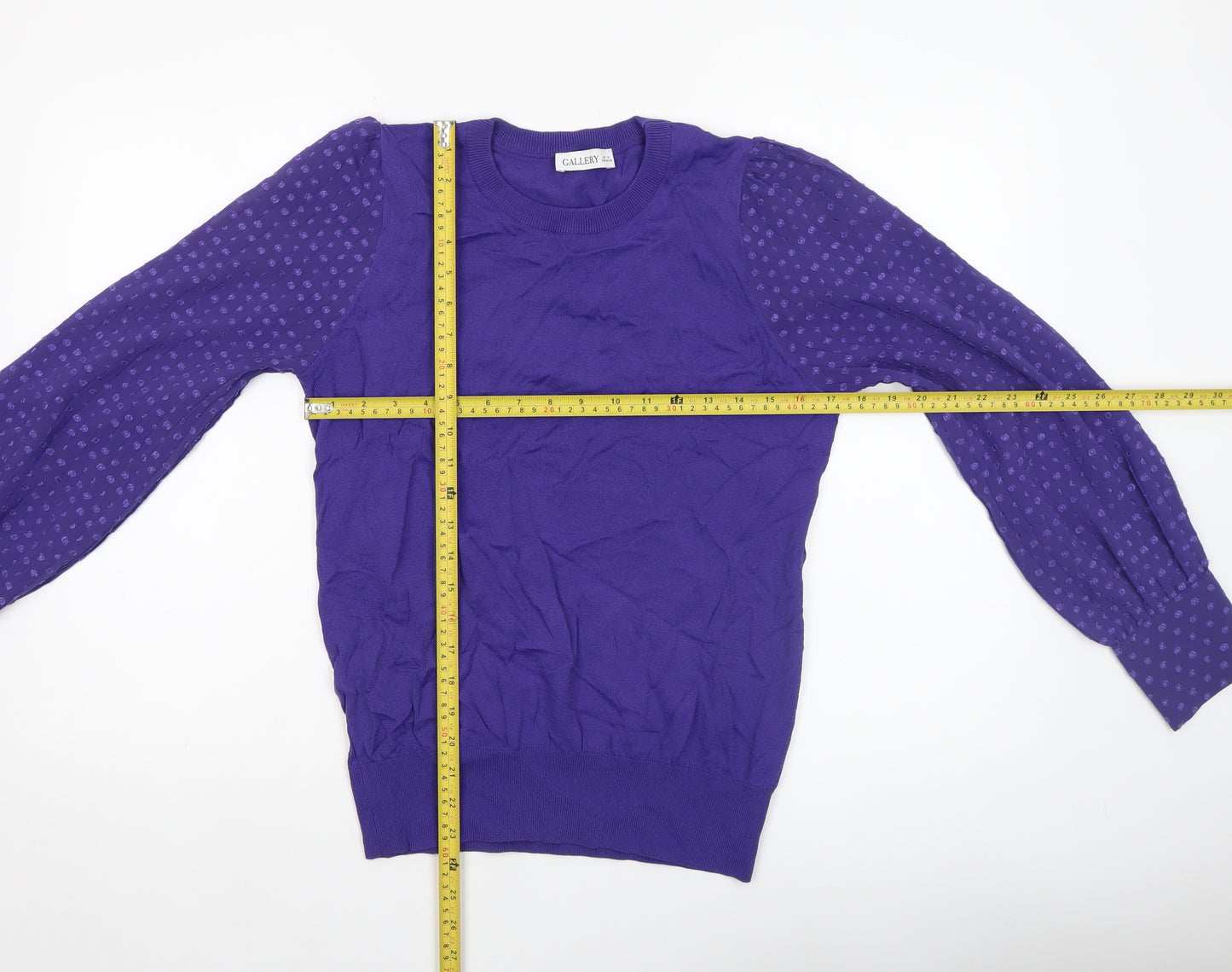 Gallery Womens Purple Polka Dot Sleeve Pullover Jumper M