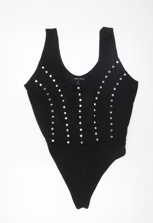 River Island Women’s Black Studded Bodysuit XL Casual Partywear