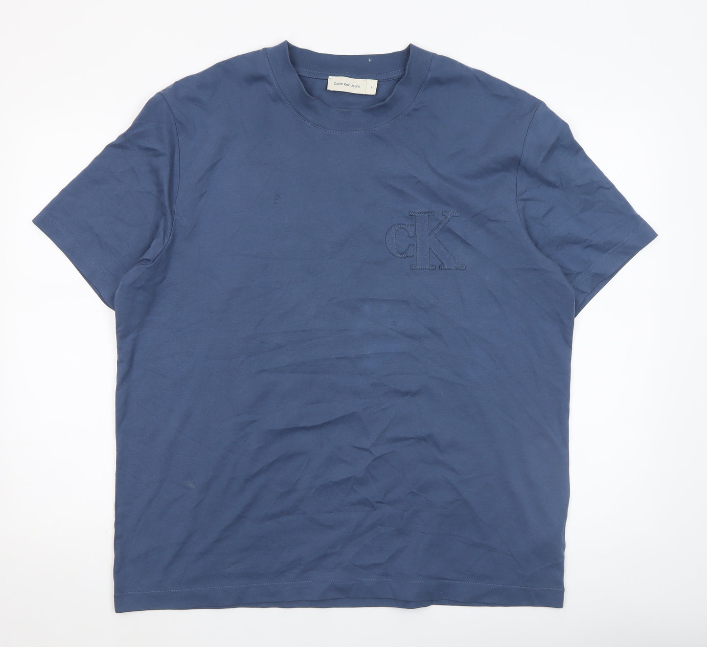 Calvin Klein Jeans Men's Blue Cotton Crew Neck T-Shirt Size L