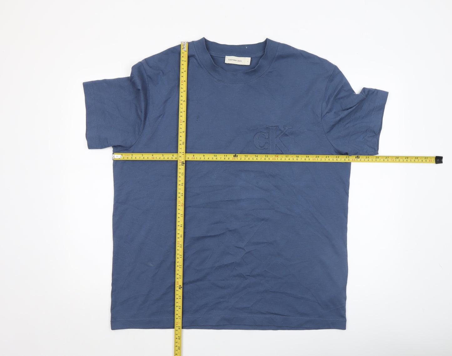 Calvin Klein Jeans Men's Blue Cotton Crew Neck T-Shirt Size L