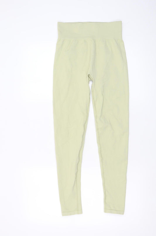 H&M Sport Women’s Green Ribbed Leggings Size S Slim Fit Stretch Activewear