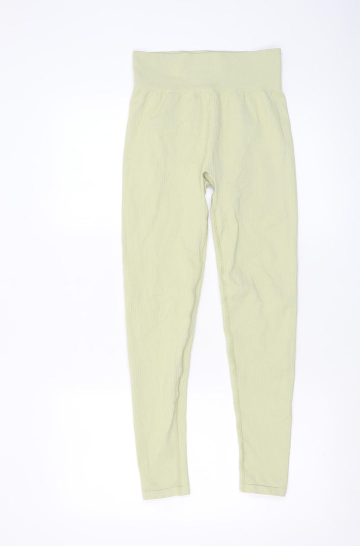 H&M Sport Women’s Green Ribbed Leggings Size S Slim Fit Stretch Activewear