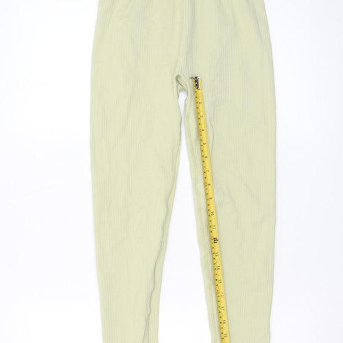 H&M Sport Women’s Green Ribbed Leggings Size S Slim Fit Stretch Activewear