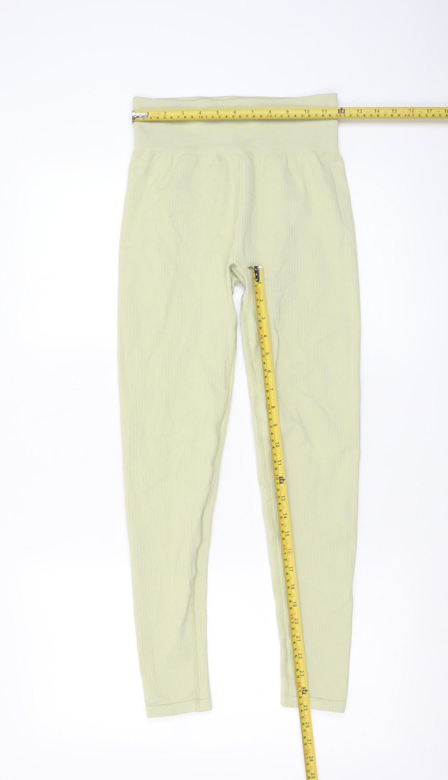 H&M Sport Women’s Green Ribbed Leggings Size S Slim Fit Stretch Activewear
