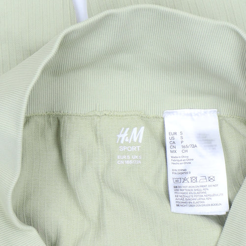 H&M Sport Women’s Green Ribbed Leggings Size S Slim Fit Stretch Activewear