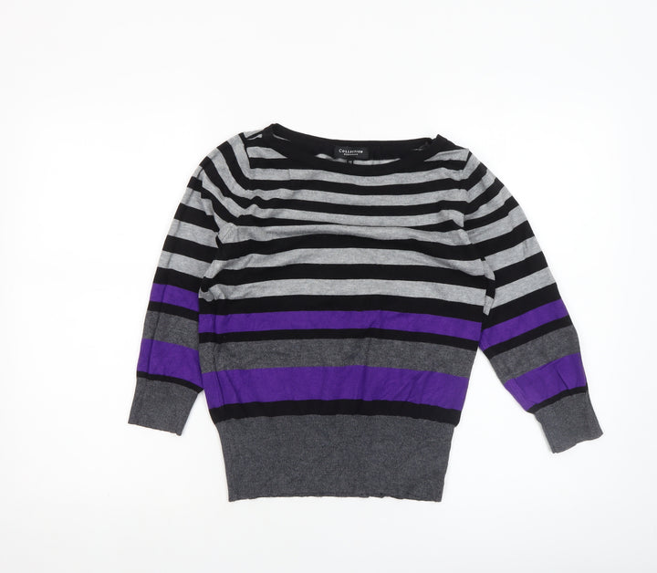 Debenhams Collection Women's Black Grey Purple Striped Jumper Size 12