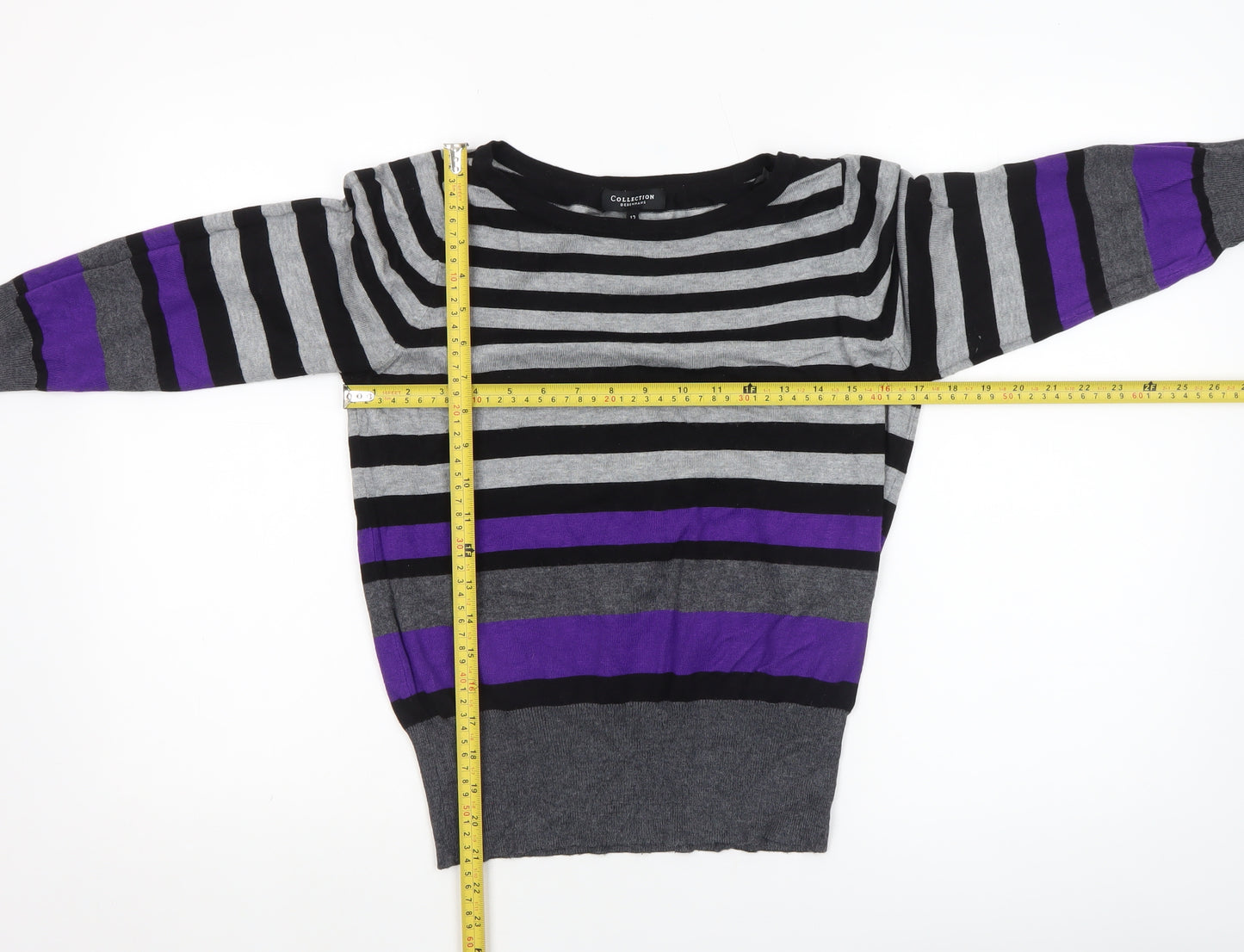 Debenhams Collection Women's Black Grey Purple Striped Jumper Size 12