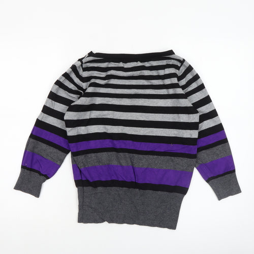 Debenhams Collection Women's Black Grey Purple Striped Jumper Size 12