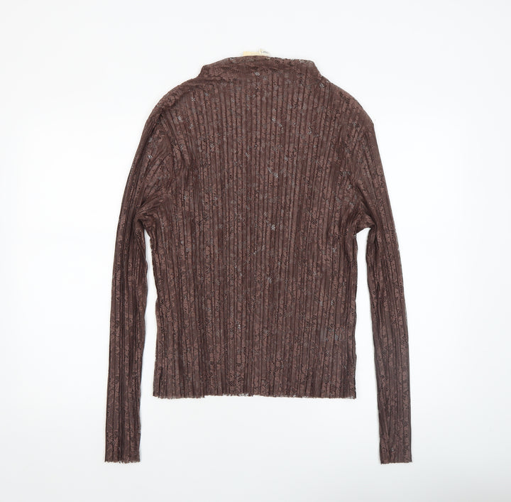River Island Women Brown Lace Long Sleeve High Neck Blouse Size 18