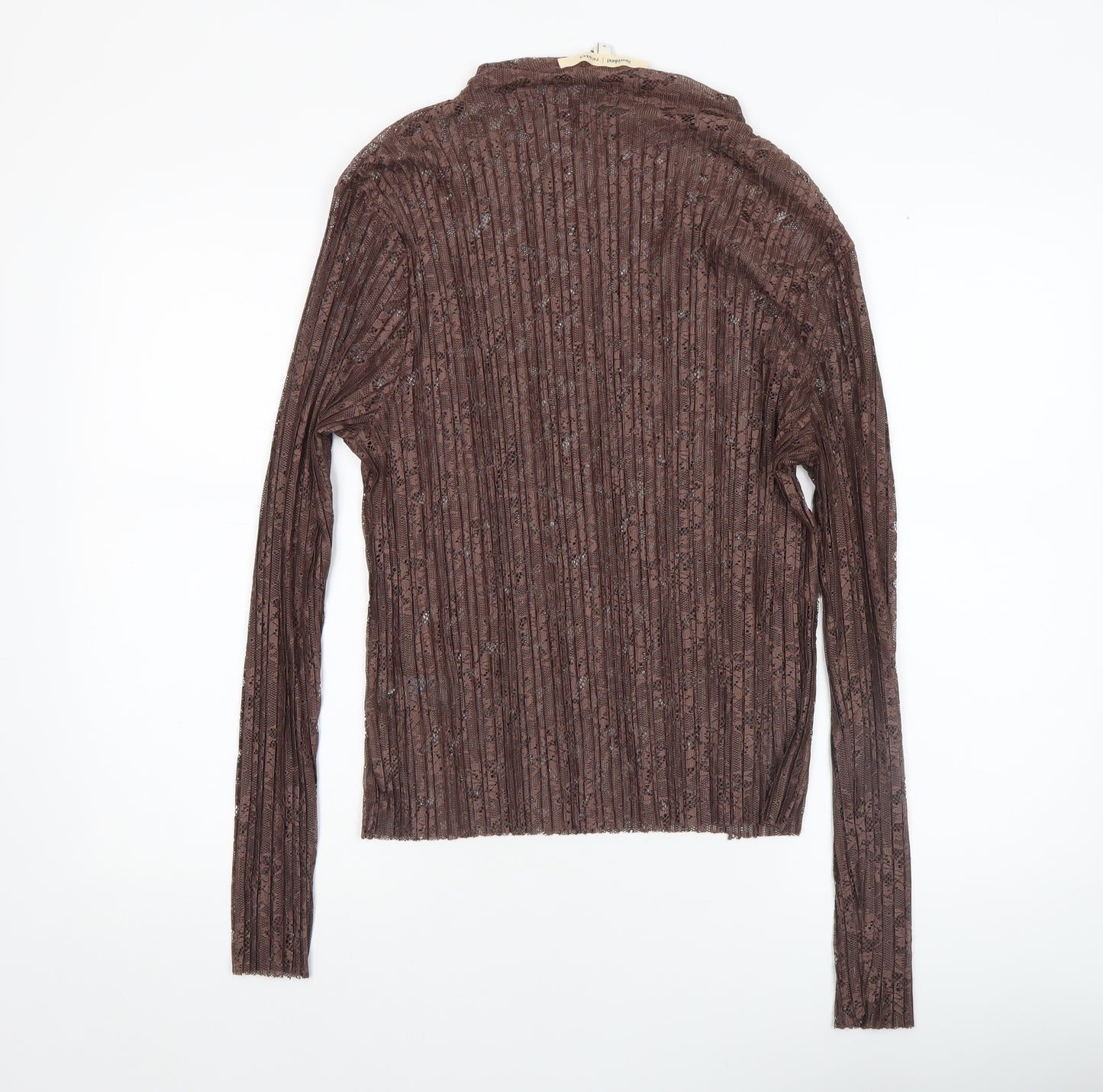 River Island Women Brown Lace Long Sleeve High Neck Blouse Size 18