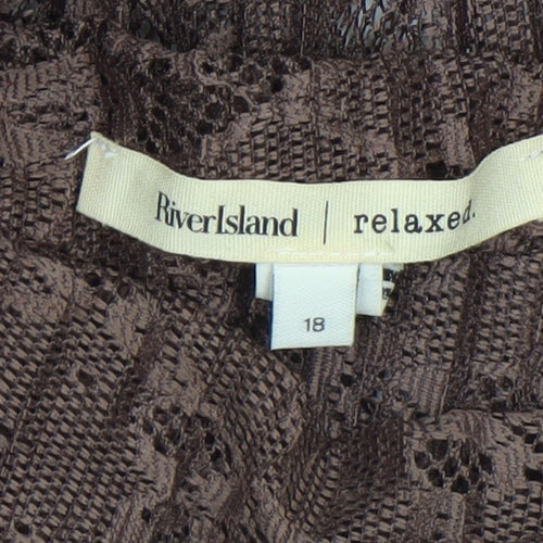 River Island Women Brown Lace Long Sleeve High Neck Blouse Size 18