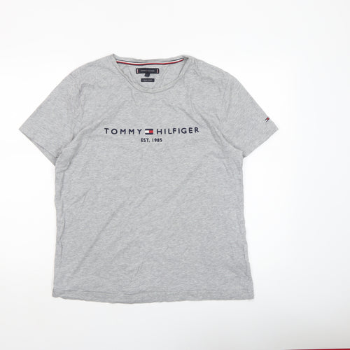 Tommy Hilfiger Men's Grey Crew Neck Logo T-Shirt Size L