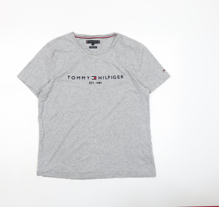 Tommy Hilfiger Men's Grey Crew Neck Logo T-Shirt Size L