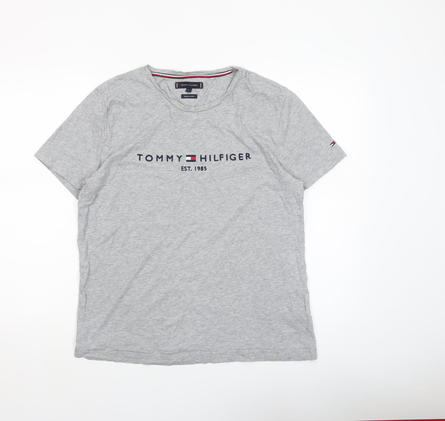 Tommy Hilfiger Men's Grey Crew Neck Logo T-Shirt Size L