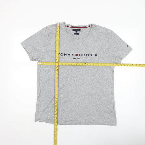 Tommy Hilfiger Men's Grey Crew Neck Logo T-Shirt Size L