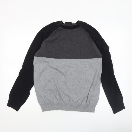 McKenzie Men's Grey Colour Block Crew Neck Jumper Size M