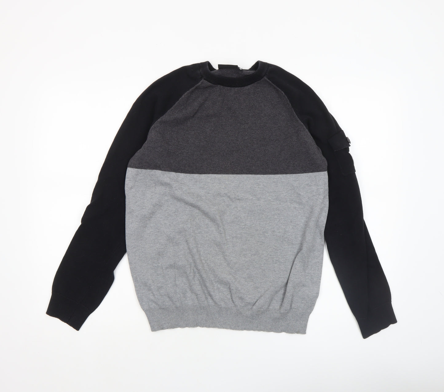 McKenzie Men's Grey Colour Block Crew Neck Jumper Size M