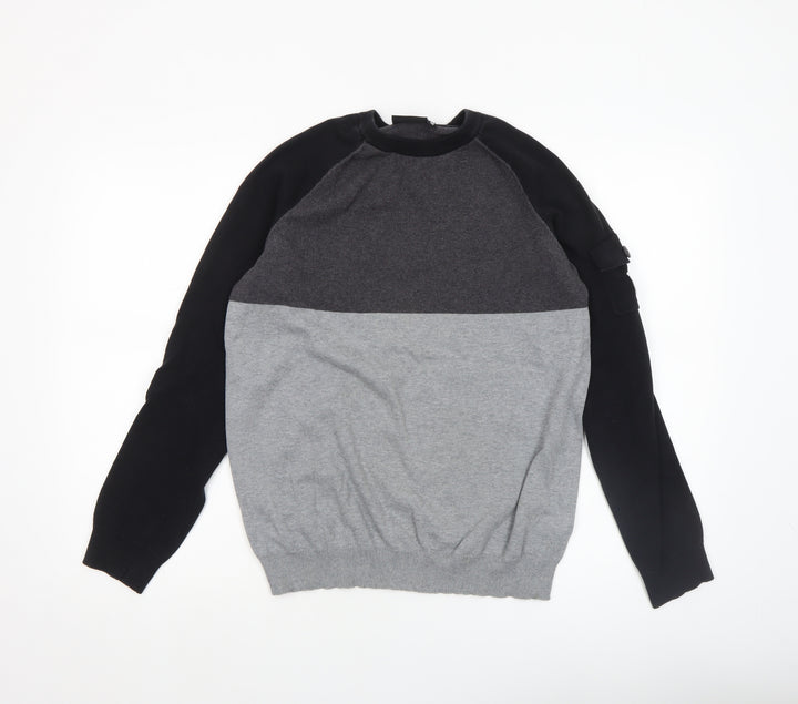 McKenzie Men's Grey Colour Block Crew Neck Jumper Size M