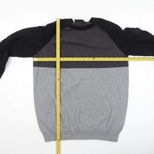 McKenzie Men's Grey Colour Block Crew Neck Jumper Size M