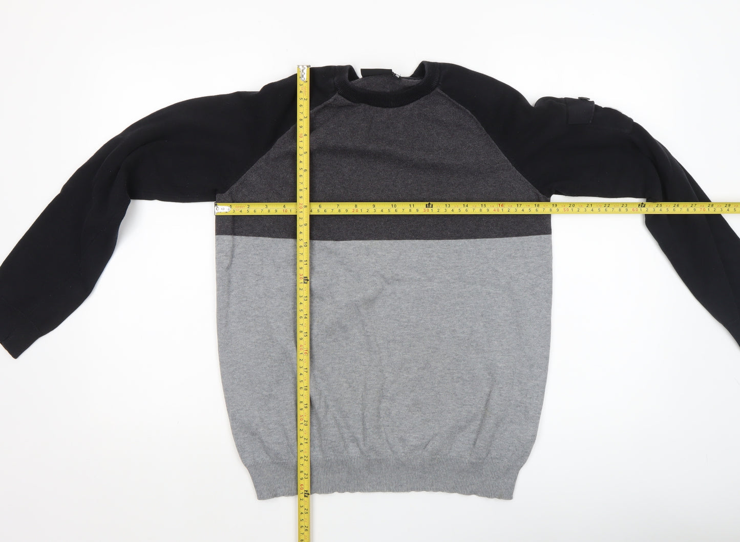 McKenzie Men's Grey Colour Block Crew Neck Jumper Size M