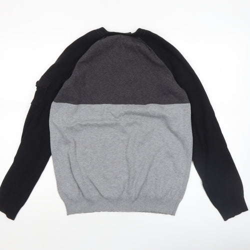 McKenzie Men's Grey Colour Block Crew Neck Jumper Size M