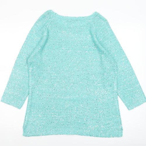 Bm Collection Women's Green Sequin Knit Boat Neck 3/4 Sleeve Jumper M