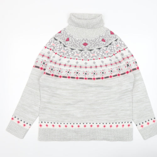 Atlas for Women Grey Fair Isle Roll Neck Jumper Size 12-14