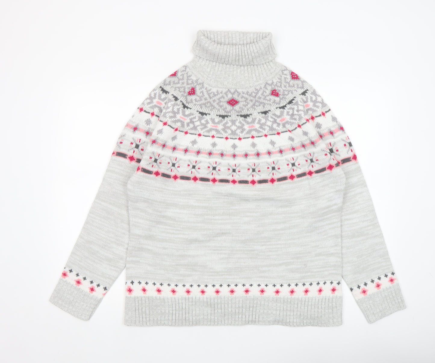 Atlas for Women Grey Fair Isle Roll Neck Jumper Size 12-14