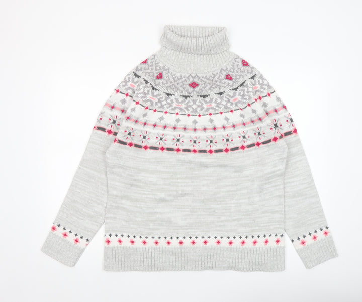 Atlas for Women Grey Fair Isle Roll Neck Jumper Size 12-14
