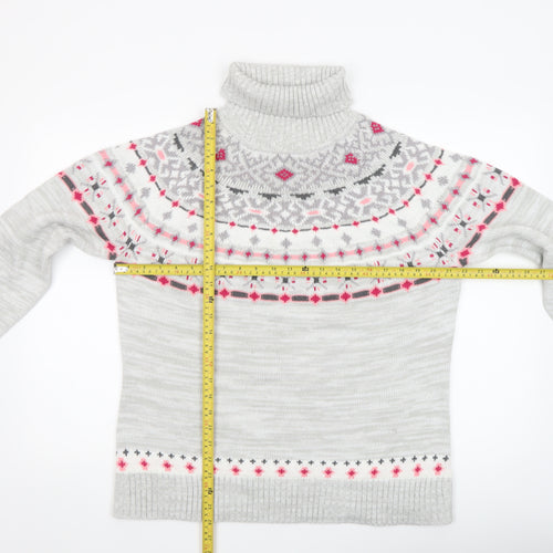Atlas for Women Grey Fair Isle Roll Neck Jumper Size 12-14