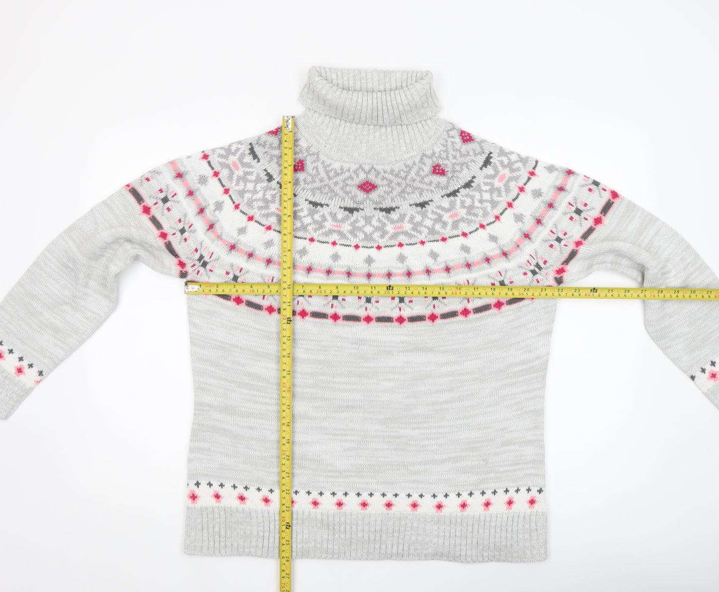 Atlas for Women Grey Fair Isle Roll Neck Jumper Size 12-14