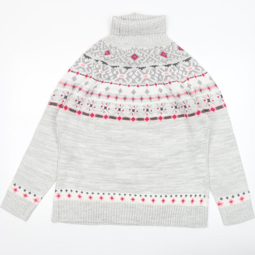 Atlas for Women Grey Fair Isle Roll Neck Jumper Size 12-14