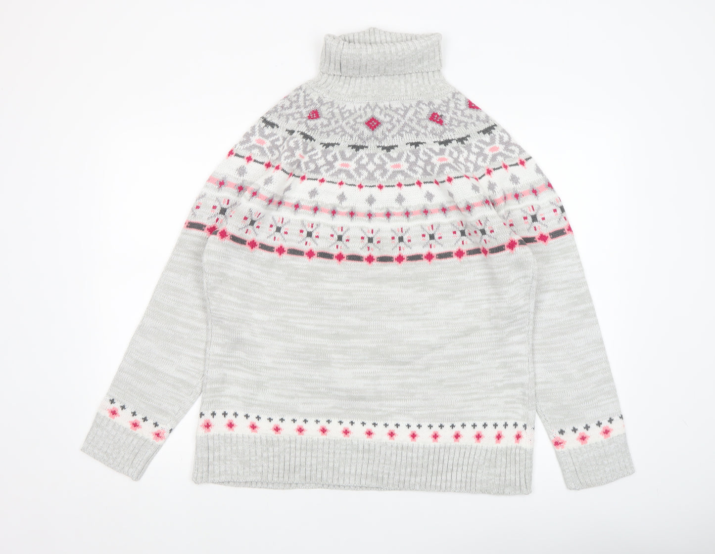 Atlas for Women Grey Fair Isle Roll Neck Jumper Size 12-14