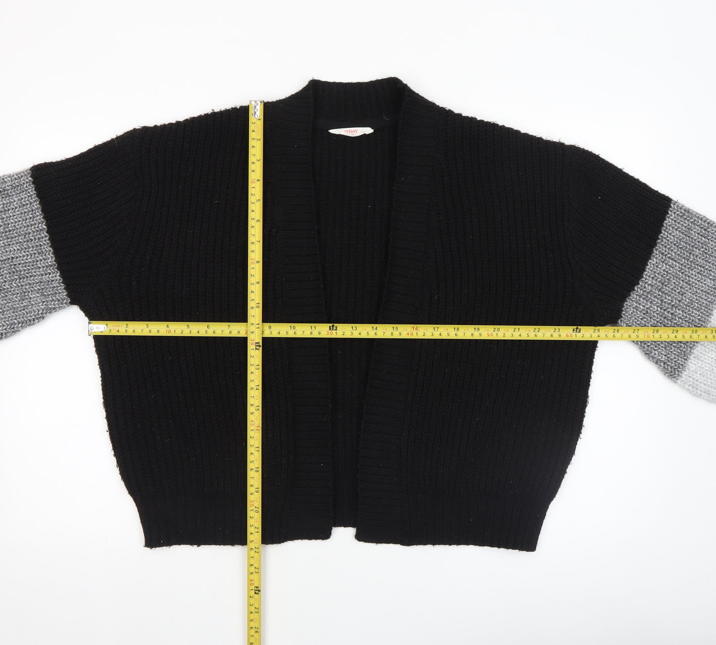John Lewis ANYDAY Women's Black Colour Block Chunky Knit Cardigan M