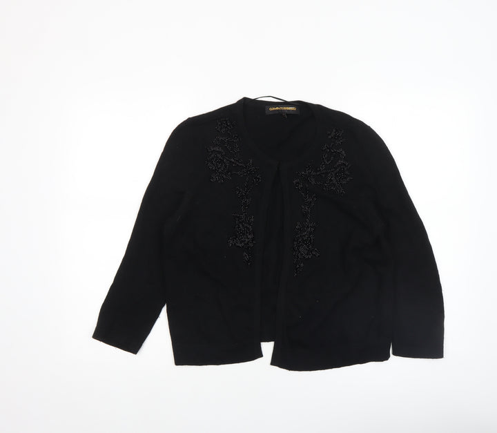 Clements Ribeiro Black Beaded Women's Cardigan XL 16 Classic Knit