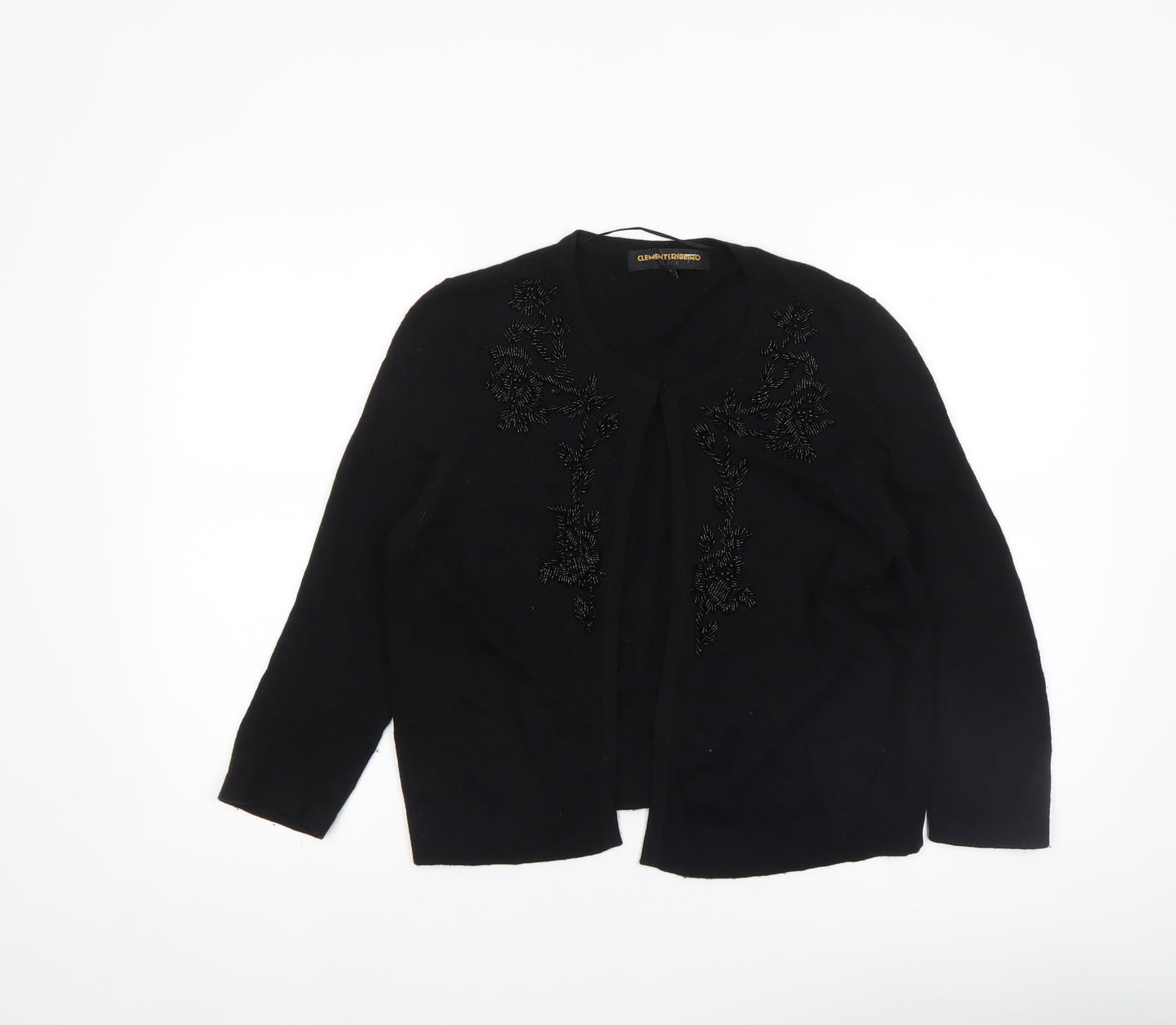 Clements Ribeiro Black Beaded Women's Cardigan XL 16 Classic Knit