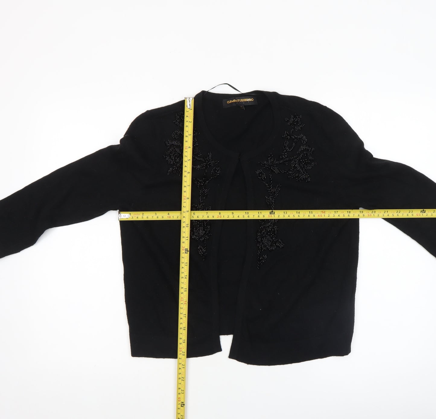 Clements Ribeiro Black Beaded Women's Cardigan XL 16 Classic Knit