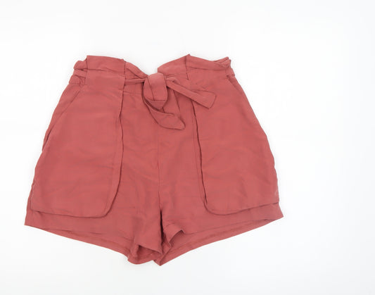 Monki Women's Red Paperbag Shorts Size 10 Modal Blend