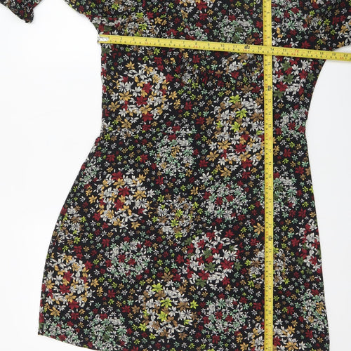 Topshop Women’s Multicoloured Floral Shift Dress Size 14 Long Sleeve Ruffle
